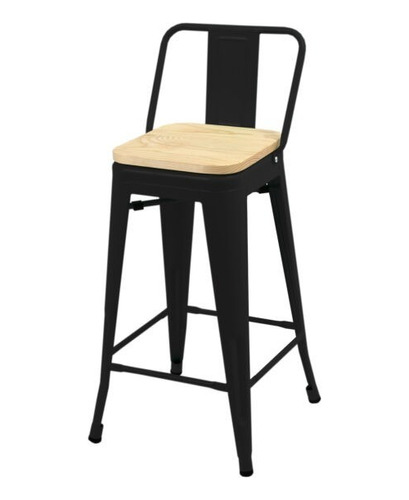 Taburete Tolix Negro Con Asiento De Madera