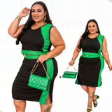 Conjunto Saia Midi Cropped Regata Plus Size Canelado Festa