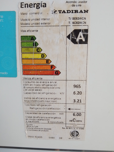 Aire Acondicionado Split Tadiran De 6000 Frigorias Clase A 