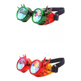 0 2x Rainbow Steampunk Goggles Gafas De Caleidoscopio