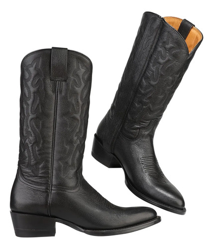 Bota Vaquera Clasica Oval Piel Venado Cierre Marca Rancho.