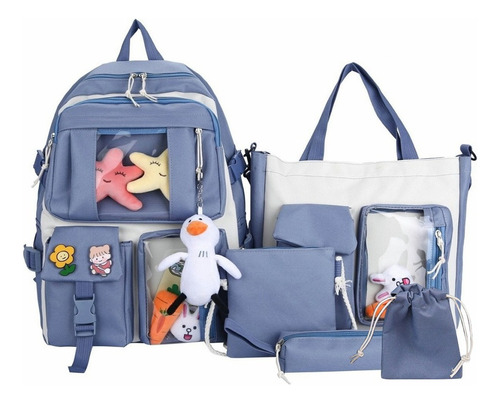 Set 5 Mochila Bolsas Escolar Estudiante Lapicera Tote Lona