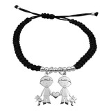 Pulsera Bolitas Pareja Niño Niño Grande Plata 925 Negra