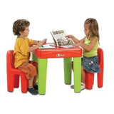 Sillas Bancos X2 + Mesa Mesita Infantil Int O Ext Rotoys 