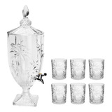 Suqueira Cristal 4,6l+ Tampa Palm Tree + Conjunto 6 Taças