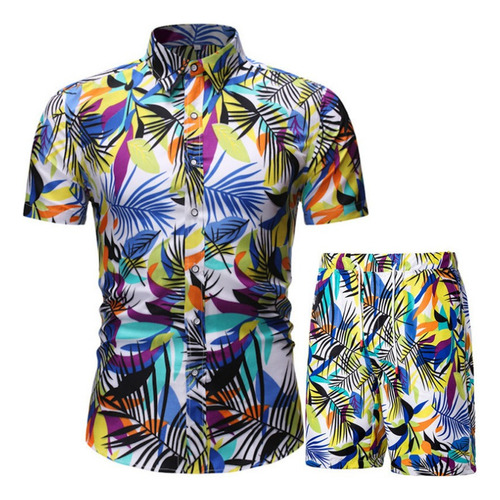 Shaoke Conjunto De Bermuda Masculina Estampada Manga Curta