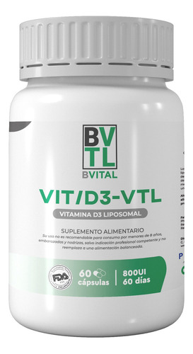 Vit/d3-vital - Vitamina D3 Liposomal 800ui / 60 Cápsulas Sabor Sin Sabor