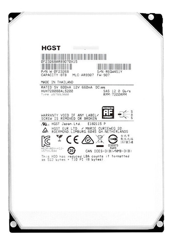 Hd Sas Oracle Sun Hgst 8tb 7.2k 3.5 Huh728080al5200 7301585 7301592