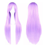 Peruca Feminina Cabelo Longo Liso 80cm Fibra Lilás Cosplay