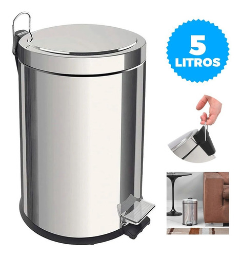 Lixeira Inox Tramontina Com Pedal Em Aço 5l 94538105 Cor Cinza