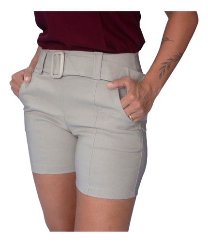 Shorts Feminino Alfaitaria Bermuda Com Cinto Sarja Elastano