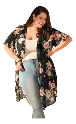 Kimono Floral Print Chiffon Emery Rose Plus Size