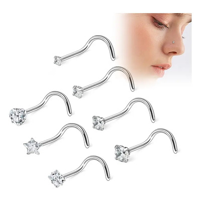 7 Piezas Nostril Piercing Titanio Gancho Nariz Con Zirconia | MercadoLibre