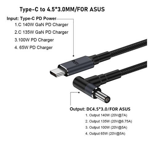 Laptop Con Cable Usb Tipo C A Dc De 180 Cm Para Hp/dell/asus