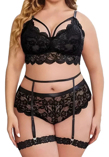 Lencería Babydoll Bralette Encaje Con Liguero Talla Extra