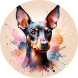 Quadro Redondo 20cm Pinscher Alumínio Pet Dog Artístico 