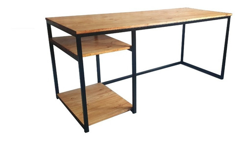 Mesa Escritorio Pc Industrial 160x60x75 + Estantes Madera 