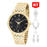 Relógio Champion Kit Feminino Dourado Preto Cn20515k