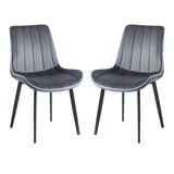 Set De 2 Sillas De Comedor Diseño Moderno Y Elegantes Color De La Estructura De La Silla Negro Color Del Asiento Gris