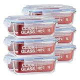 Kit Com 6 Potes De Vidro Herméticos Click Glass Premium