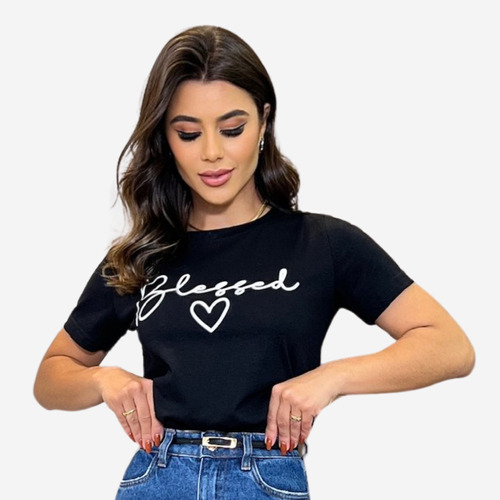 T Shirt Feminina 100%algodão Blusa Baby Look Estampa Da Moda