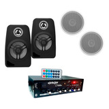 Amplificador Blue Orion + Arandela 55w + Caixas De Som Leson