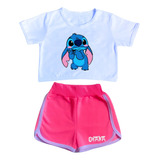 Conjunto Feminino Verão Infantil Juvenil Neon Desenho Lindo 