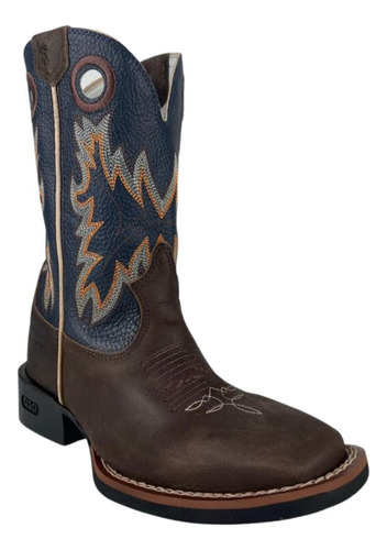 Bota Texana Masculina Durango Original Marrom Bordado Azul