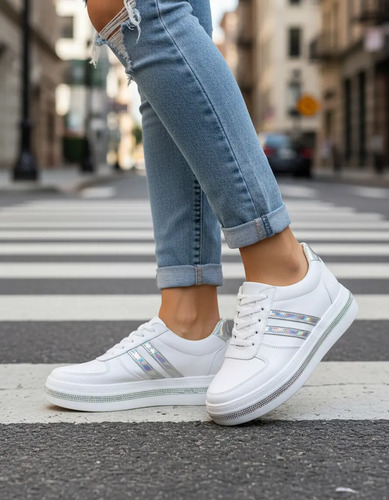 Tenis Mujer Brillantes Moda Boda Xv Años Ligera Cómoda Tornasol Pedrería Iridicente Juveniles