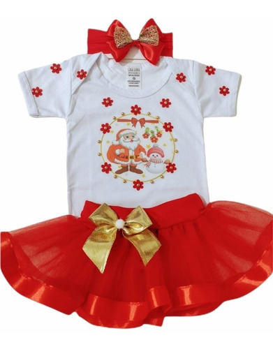 Kit Fantasia Roupa De Natal Para Bebê Menina Infantil Festa