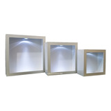 Trio Nicho Quadrado Simp Pintado C Led E 9 Pilhas Gratis Mdf