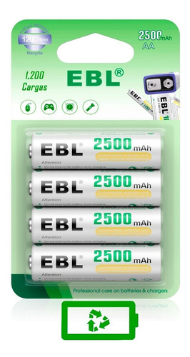 Pack De 4 Baterías Pilas Recargables Aa 2500 Mah Ecológicas
