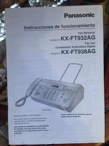 Manual Del Usuario  Fax Panasonic Kx-ft932ag/kx-ft938ag