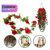 Corrente De Rosas Artificial Flores Decorativa 3,80 Metros