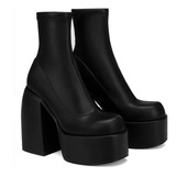 Botas De Mujer Con Plataforma Tacón Alto Grueso Blanco Negro