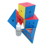Paquete Cubos Moyu 2x2 + 3x3 + Piramide + Lubricante + Bases