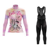 Uniforme De Ciclismo Mujer Con Pantalón Bicicleta Rosa Bic  