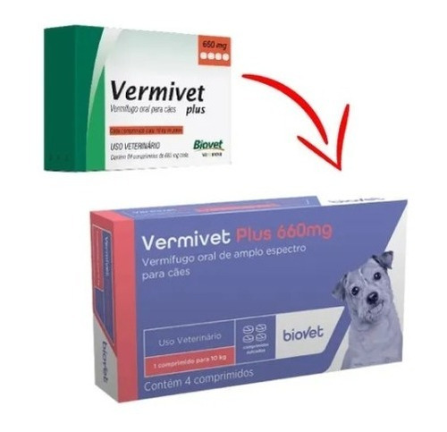 Vermífugo Vermivet Plus Biovet 660mg C/ 4 Comp. Ate 10 Kg