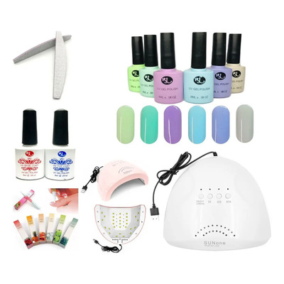 Kit Gelish (gama 6pz) + Lampara Led Uv + Base + Top + Lima Color Gama W | Envío gratis