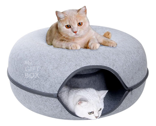 Cama Nido Para Gato Tipo Túnel Donut Redonda  En Fieltro