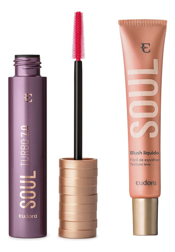 Kit Soul: Máscara Para Cílios 10g + Blush Líquido Pêssego Cor Preto