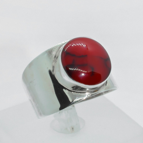 Anillo Jaspe Rojo Modelo Boloco Ancho Plata 950 - Neko Rings