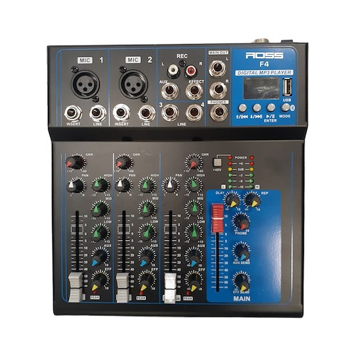 Mixer Ross F4 5 Canales Bluetooth Usb Eq 3 Bandas Efectos