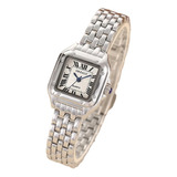 Reloj Cuarzo Mujer Cuadrado Grealy Plata Lujo Plateado 