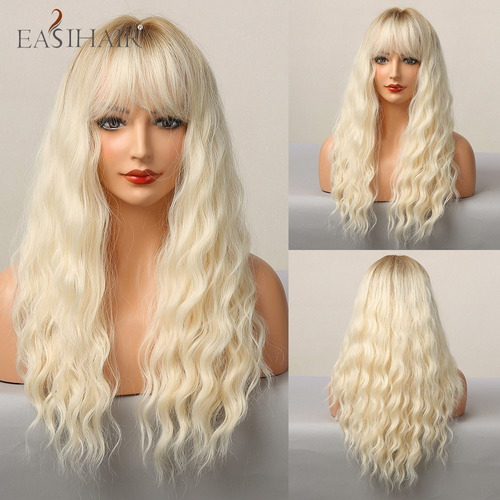 Luz Larga Rubia Platino Wave Wig Sintetica Sintetica Con