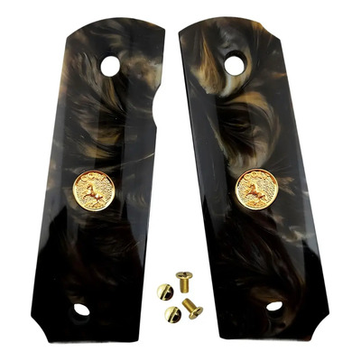 Cachas Colt 1911 Perla Marrón Dorado Med. Dorado Tornillos