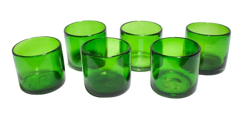 Vasos Vidrio Soplado | Set De 6 Piezas | Verde Sólido 8 Oz.