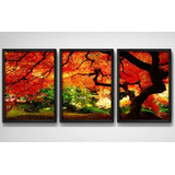 Quadro Decorativo Arvore Linda Moldura Fake 3 Peças 60x40