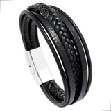 Pulseira Masculina De Couro Legítimo Com Fecho Magnético