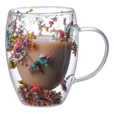 (1 #mold) Taza Vidrio Doble Pared Con Flores Secas 1